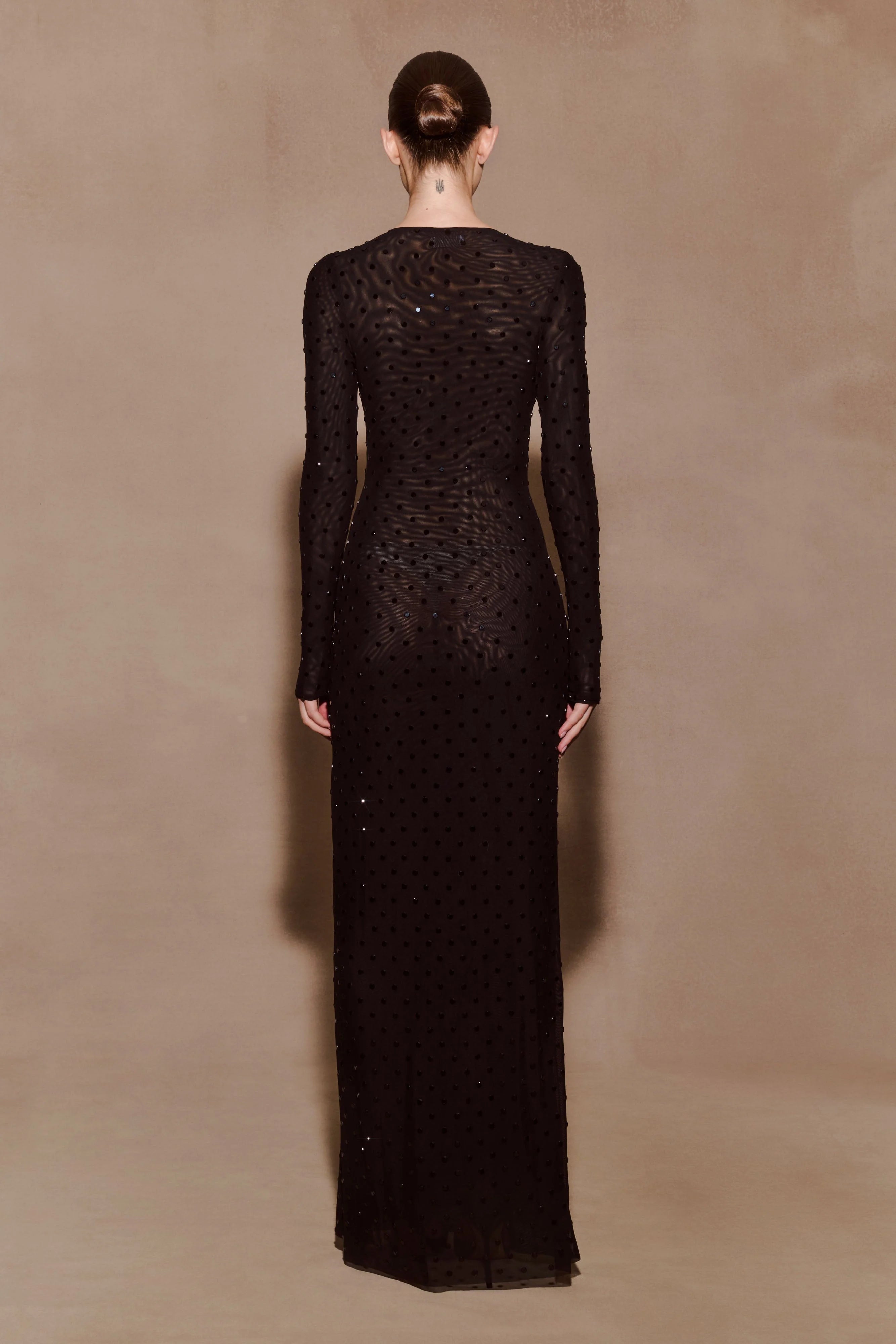 Acadia Diamante Long Sleeve Maxi Dress - Black